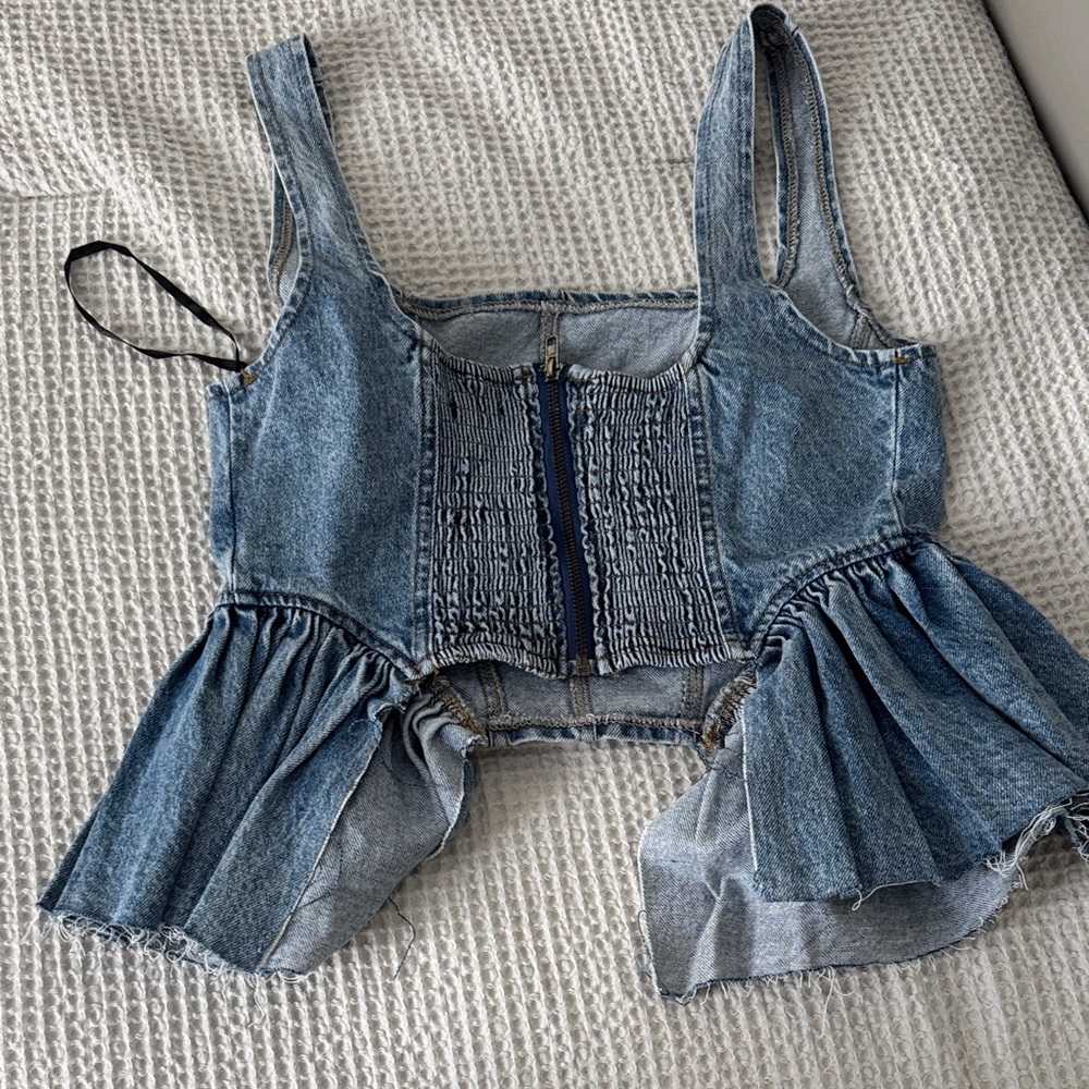 NWOT FOREVER 21 peplum corset denim top size Medium - Picture 3 of 4